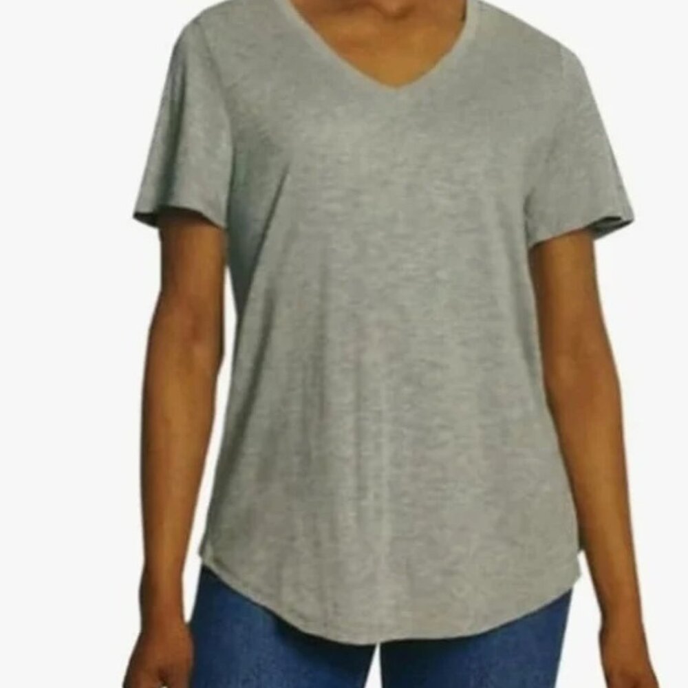 Jessica Simpson Ladies' Knit Flutter Sleeve V-Neck Tee (Grey, Small)